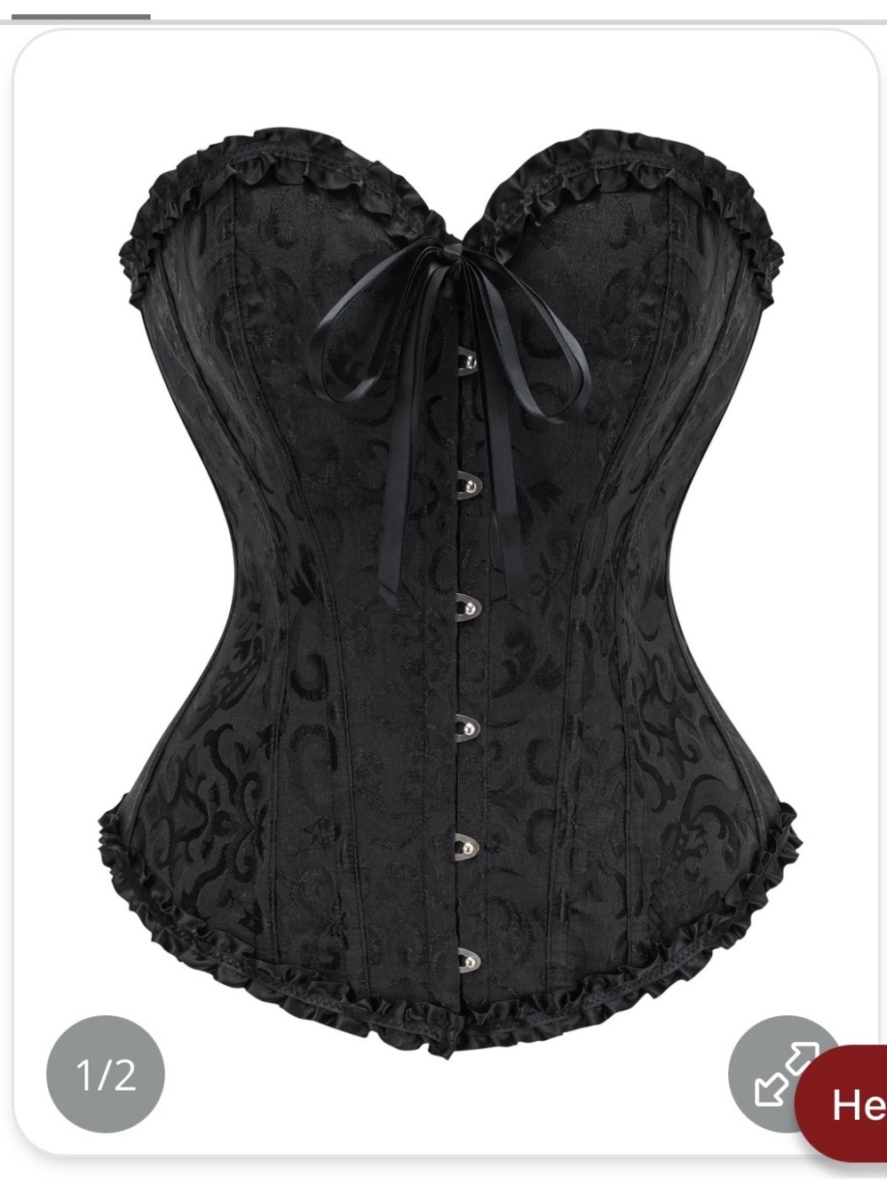 Amazon Black Satin Lace Ruffle Overbust Corset Top S